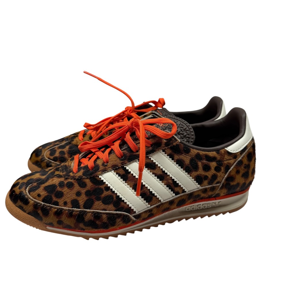 Adidas SL 72 OG Leopard Print Faux Pony Hair Sneakers Orange Laces JI0189 Size 8